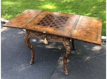 A Maitland Smith Carved Banded Leather Top Game Table