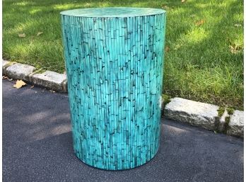 A Modern Riviera Blue Cylindrical Side Table