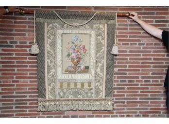 Vintage Tasseled Tapestry With Floral Center