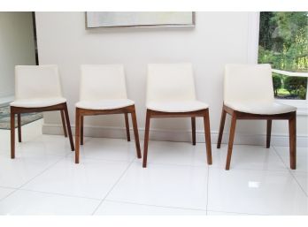 Set Of 4 Modern Dining Chairs With White Leather Seats