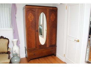 Art Deco Armoire With Oval Mirror