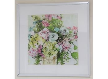 Framed Green And Pink Flowers Watercolor