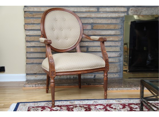 Ethan Allen Custom Upholstered Tufted Arm Chair With Fluted Legs