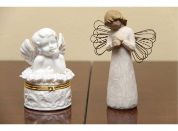 'Willow Tree' Angel Of Healing Demdaco Figurine & Porcelain Cherub Limoge Box