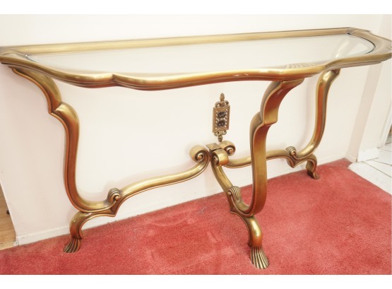 Hollywood Regency Style Brass With Glass Top Console Table