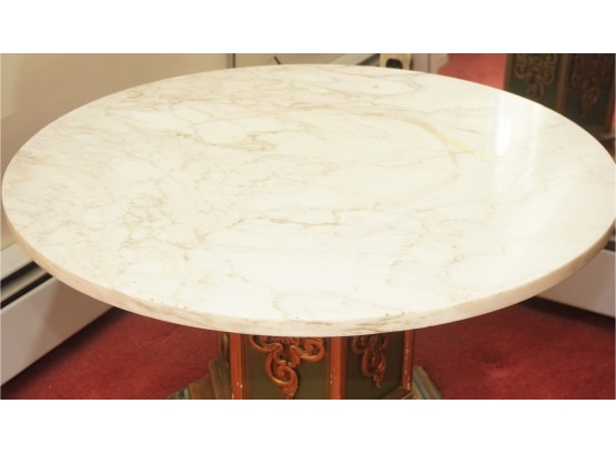 Italian Marble Top Hexagonal Base Side Table Round Marble