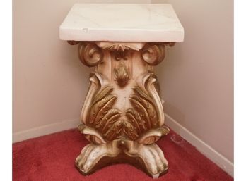 Petite Corinthian Marble Top Pedestal Side Table
