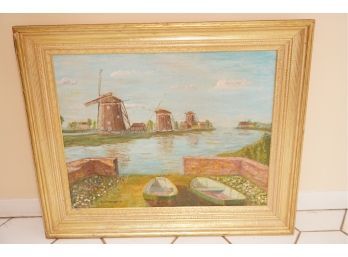 Oil On Canvas Windmill Print Signed 'Buttafuoco'