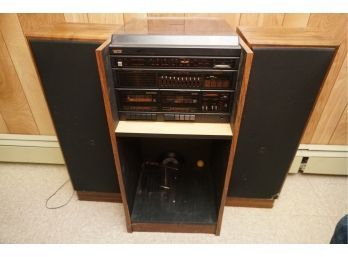 Pair Of Speakers And Record Stand With Record Player