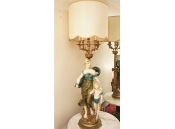 Large Resin Cherub Table Lamp With Brass Accents