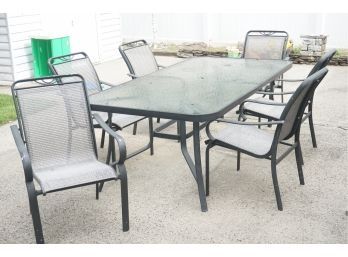 Glass Top Outdoor Dining Table With 6 Chairs