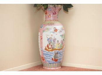 Hand Painted Pink Asian Floor Vase