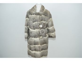 Women's White And Gray Striped Fur Overall Coat