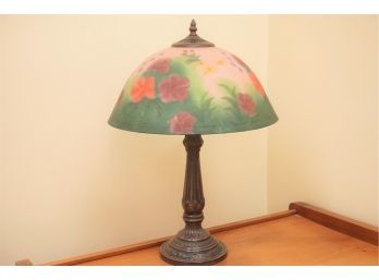 A Tiffany Style Reverse Hand Painted Floral Table Lamp
