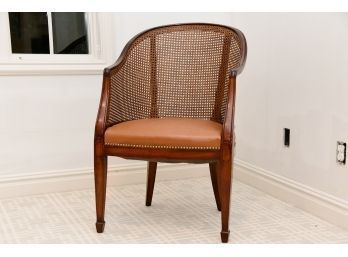 A Mahogany Cane And Leather Side Chair