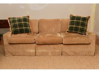 A Custom Covered Fabric Sofa With Custom Throw Pillows 2 Of 2