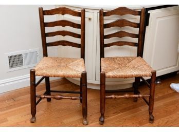 Pair Of Antique English  Ladder Back  Rush Seat Side Chairs
