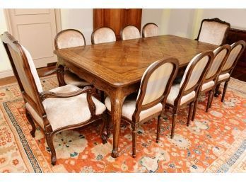 Guy Chaddock French Marquetry Dining Table With 10 Louis XVI Chairs