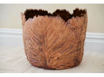 Glazed Clay Fall  Oak Leaf Waste Basket