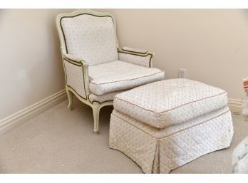 Custom Upholstered French Armchair With Nailhead Trim & Footrest