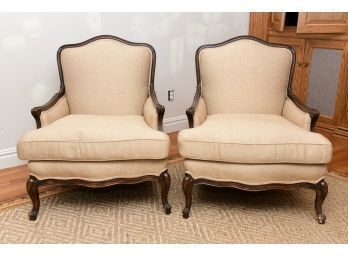 A Matching Pair Of Custom Covered Mahogany Side Chairs