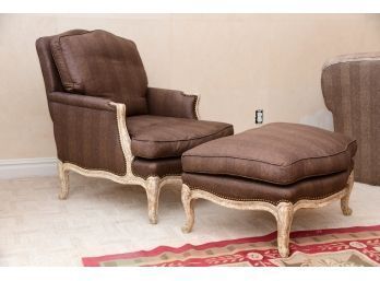 A Custom Upholstered French Chair And Ottoman