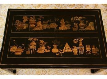 A Lacquer Chinoiserie Coffee Table With Gold Leaf Inlay Design