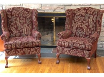 Pair Of Burgundy Claw Foot Arm Chairs