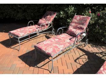 Pair Of Outdoor Metal Lounge Chairs With Bossima Cushions 1 Of 2