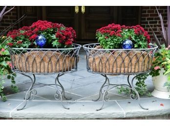 Outdoor Metal Planters With Fall Mums