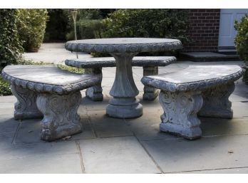 Amazing Outdoor Stone Table With Benches