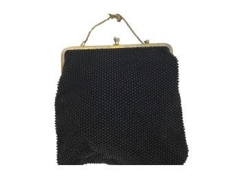 Vintage Black Handbag With Round Beads