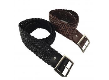 Pair Of Leather Weave Belts Black & Brown