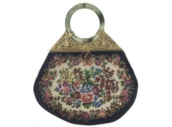 Vintage Tapestry Handbag With Jade Handle