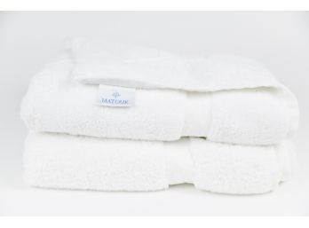 Pair Of New Matouk White Cotton Bath Towels