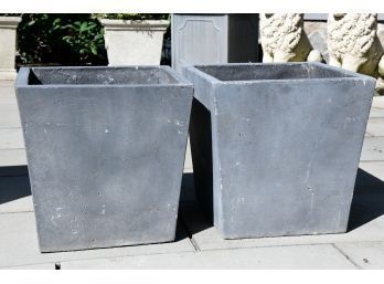 Pair Of Grey Stone Composite Tall Panters