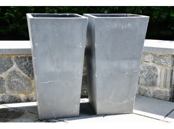 Pair Of Grey Stone Composite Tall Panters