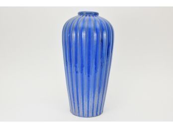 Blue Glazed Ribbed Clay Vase