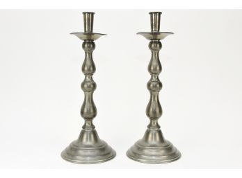 Pair Of Pewter Candlesticks By Woodbury Pewterers