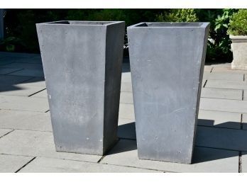 Pair Of Grey Stone Composite Tall Planters