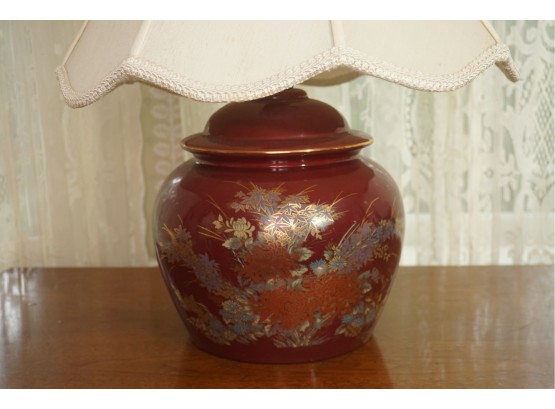 Chinese Painted Enamel Table Lamp With Blue And White Finial