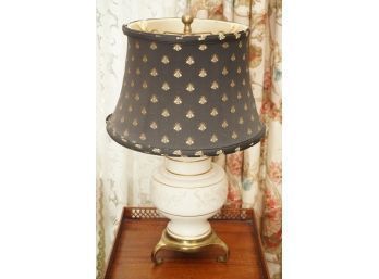 Brass Footed Lamp With Blue Shade