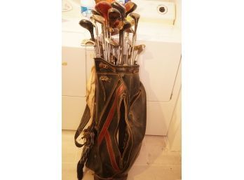 Vintage Golf Bag With Assorted Golf Clubs