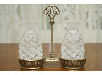 Pair Of Pineapple Bud Vases With Brass Stand