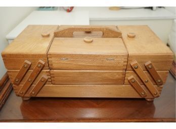 Vintage Accordion Wooden Sewing Box