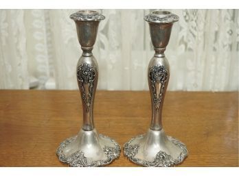 Pair Of Silver Plated Etched Candle Holders