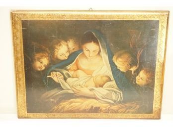 Print On Board Of The Virgin Mary And Baby Jesus