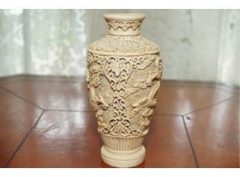 Chinese Dragon Etched  Faux Stone Vase