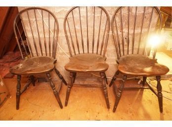 Trio Of Spindle Back Chairs (for Restoration)