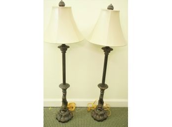 Pair Of Metal Stylized Heraldic Dolphin Lamps
